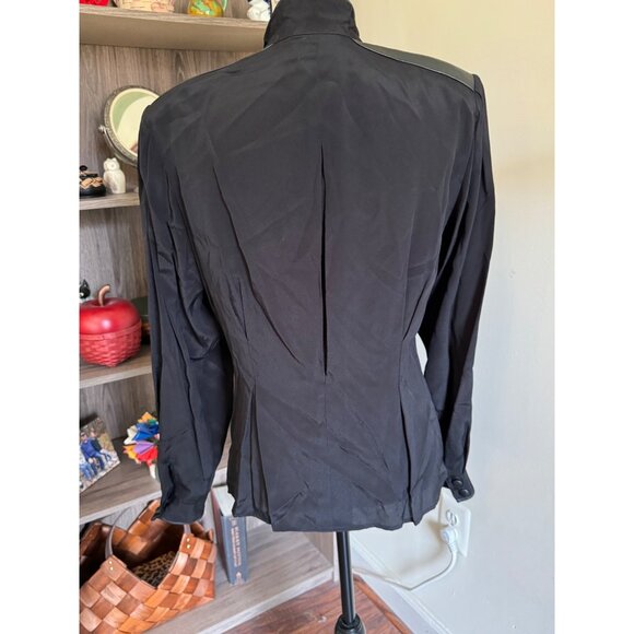 Vintage Erena By Irene Koenig Black Blouse Leather Trim Peplum Size 6 - Picture 5 of 12